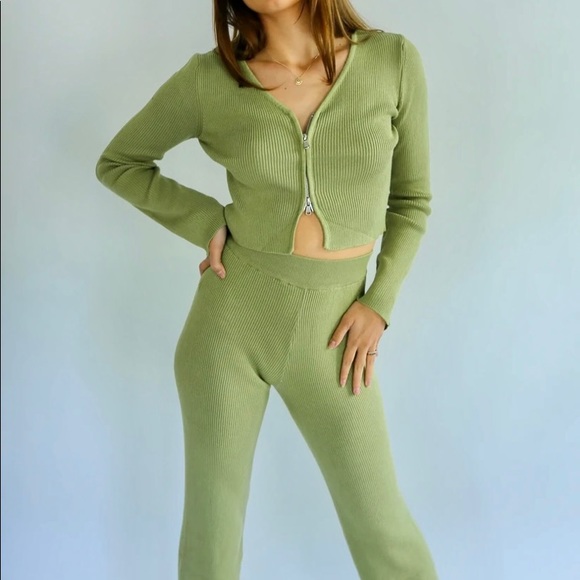 MOSS GREEN MATCHING RIBBED SET - Picture 2 of 5